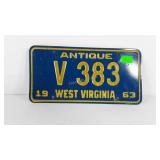 West Virginia Antique license plate, 1963