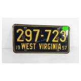 West Virginia license plate, 1957