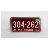 West Virginia License plate, 1961