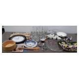 Miscellaneous group, glassware, wall clock, ouija