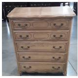 French Prov 5 Drawer Chest of Drawers, solid