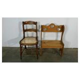 Cane seat chair and country bench with heart