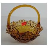 Glassware, amber glass handled basket with