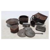 Seeder mechanism,  cast iron pot, tin lids,