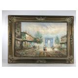 Paris street scene painting on canvas, signed