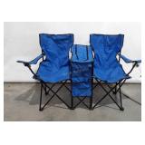Double folding camping chair with cooler arm