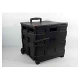 Collapsible tote on wheels with lid, 17" × 15" ×