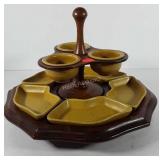 Server, wooden lazy Susan and condiment holder