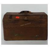Metal tackle box and tackle, includes hooks, fly