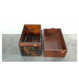 Two crates, Snow Owl Apples advertising and box