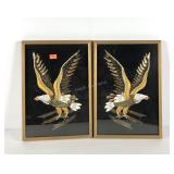 Beaded eagle pictures, framed on fabric, 13x18