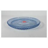 Glassware, blue glass hostess platter cake plate,