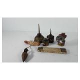 Mixed group, includes oil cans, ruler, miners