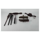 Tools, includes manual augur, horseshoe puller,
