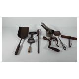 Primitive tools and kitchenwares, includes coal