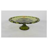 Green glass pedestal cake plate