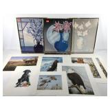Wall art, eight unframed wildlife and dog prints,