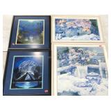 Wall art, four framed pictures, black framed are