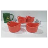 4 Rachael Ray mini casseroles, John Deere mug &