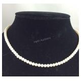 14k gold clasped 3mm white pearl necklace 17in