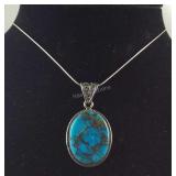 Sterling silver and turquoise necklace 17in