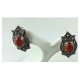 Sterling silver and marcasite red agate earrings