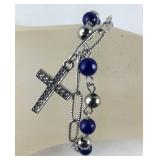 Multi strand bracelet, lapis lazuli cross CZ