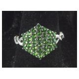 Size 7 Swarovski crystal fern green ring