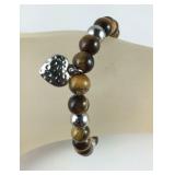 Tigers eye beaded bracelet with heart charm
