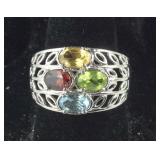 Size 8 multi gemstone platinum bond ring 2.25ct
