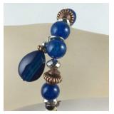 Blue agate and multi gemstone 9-11in silvertone