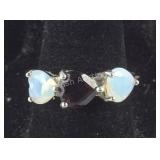 3-Stone Heart Cut Opal & Garnet Ring,  2.4 grams