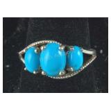 3-Stone Turquoise Ring,  2.4 grams  Sterling