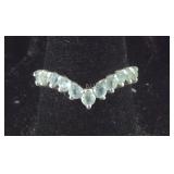 "V" Shaped Light Blue Stone Ring,  1.9 grams