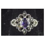 Amethyst & Marcasite Ring,  3 grams  Sterling