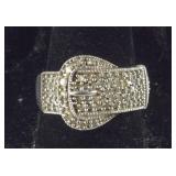 Genuine Diamond Buckle Ring,  5.3 grams  Sterling