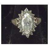 Marquise Cut CZ Halo Ring,  3.9 grams  Sterling