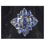 Tanzanite Cluster Ring,  3.5 grams  Sterling