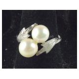 Genuine Double Pearl Ring,  3.2 grams  Sterling