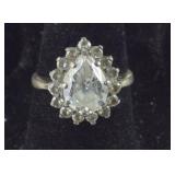 Pear Cut CZ Halo Ring,  3.5 grams  Sterling