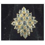 Gold over Silver CZ Cluster Ring,  4.5 grams
