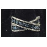 Genuine Blue Diamond Crossover Ring,  8.2 grams
