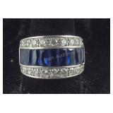 Man-Made Sapphire & CZ Wide Band Ring,  10.2