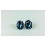 Dark & Light Blue CZ Halo Stud Earrings,  9.2