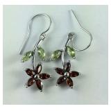 Peridot & Garnet Flower Fish Hook Earrings,  4