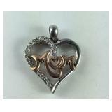 Genuine Diamond 925 & 10K "MOM" Pendant,  3 grams
