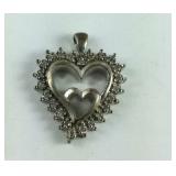 Genuine Diamond Double Heart Pendant,  5.7 grams