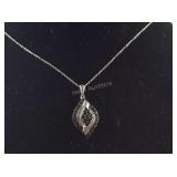 Genuine Black & White Diamond Cluster Necklace,