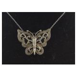 Genuine Diamond & Black Onyx Butterfly Necklace,