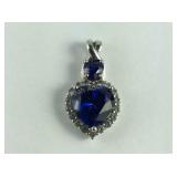 Blue & White CZ Heart Pendant,  1.8 grams
